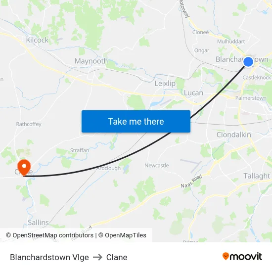 Blanchardstown Vlge to Clane map