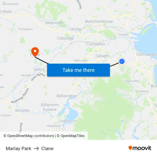 Marlay Park to Clane map