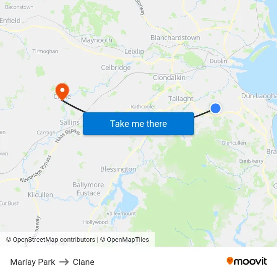 Marlay Park to Clane map