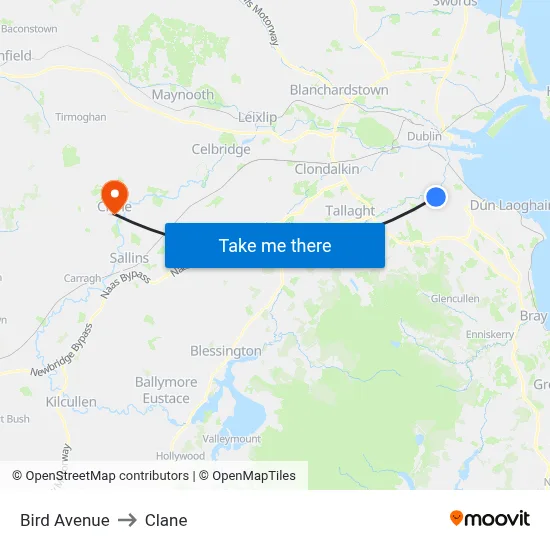 Bird Avenue to Clane map