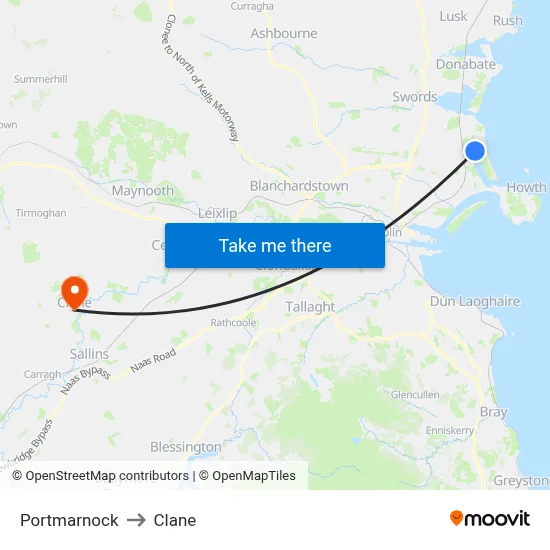 Portmarnock to Clane map