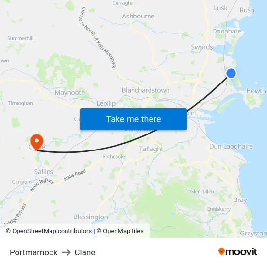 Portmarnock to Clane map