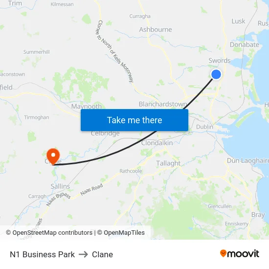 N1 Business Park to Clane map