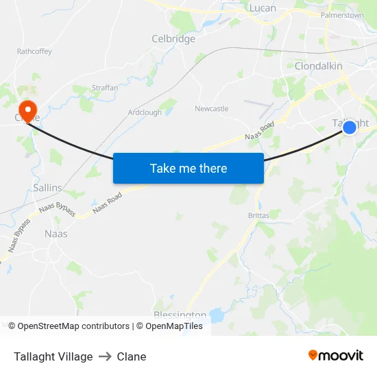 Tallaght Village to Clane map