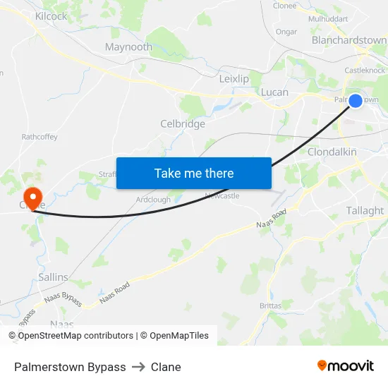Palmerstown Bypass to Clane map