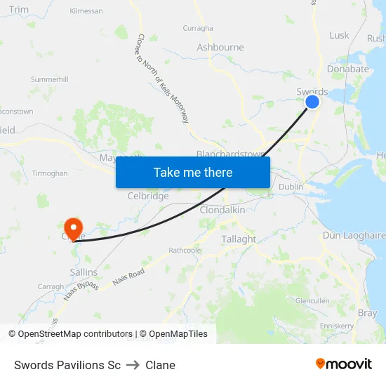 Swords Pavilions Sc to Clane map