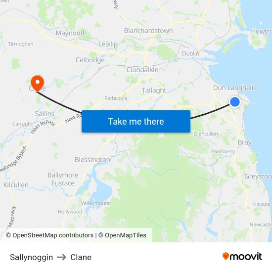 Sallynoggin to Clane map