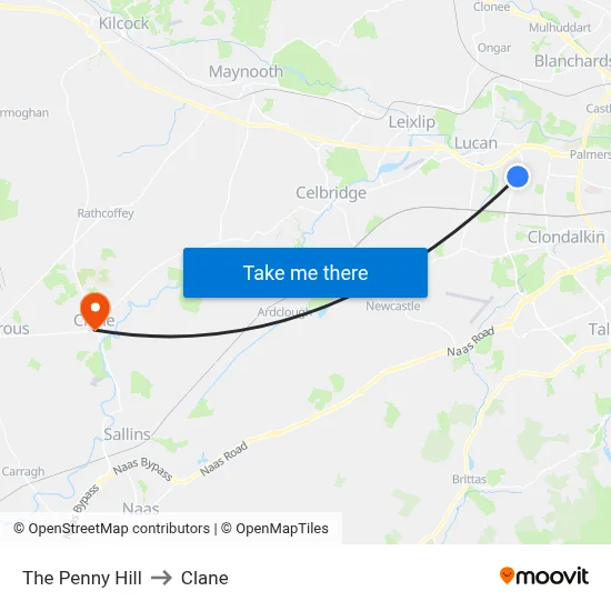 The Penny Hill to Clane map