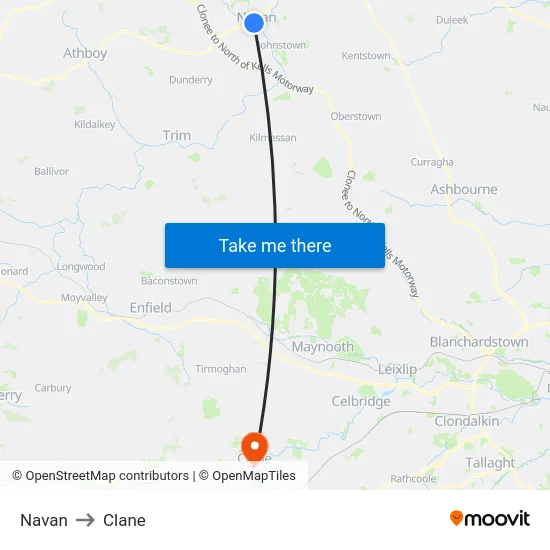 Navan to Clane map
