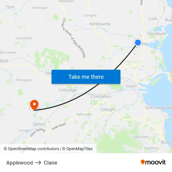 Applewood to Clane map