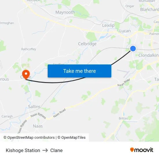 Kishoge Station to Clane map