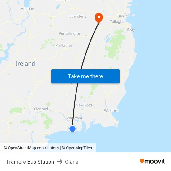 Tramore Bus Station to Clane map