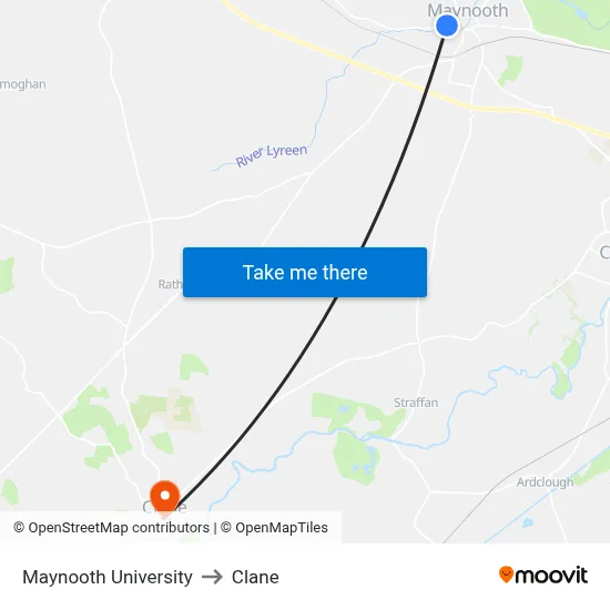 Maynooth University to Clane map