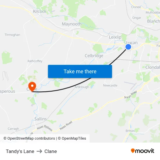 Tandy's Lane to Clane map