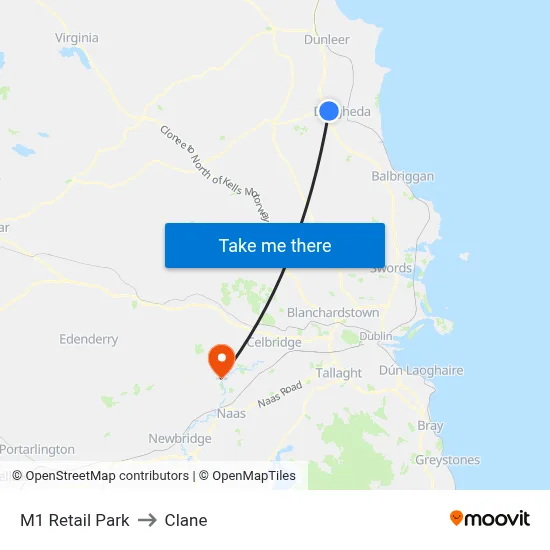 M1 Retail Park to Clane map