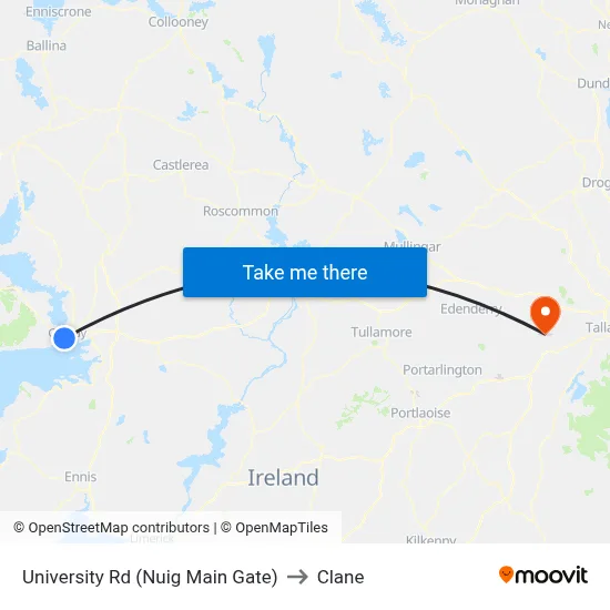 University Rd (Nuig Main Gate) to Clane map