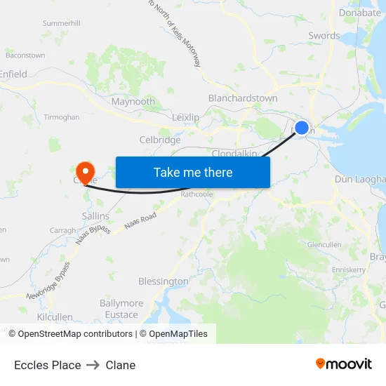 Eccles Place to Clane map