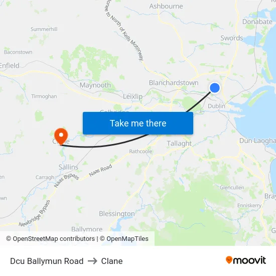 Dcu Ballymun Road to Clane map