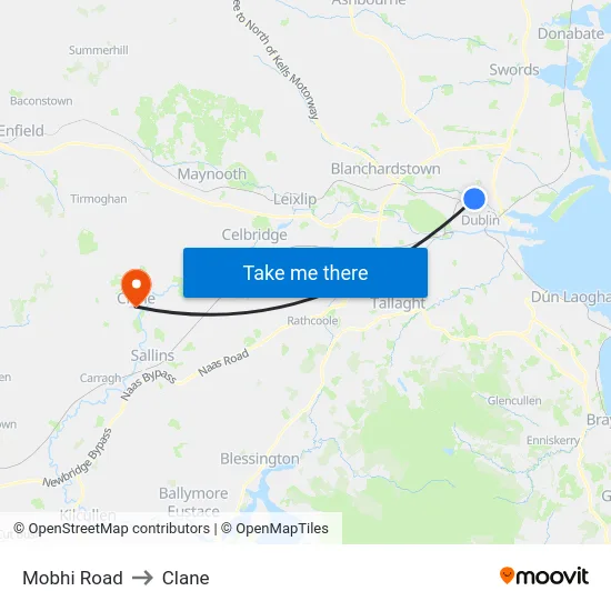 Mobhi Road to Clane map