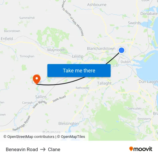 Beneavin Road to Clane map