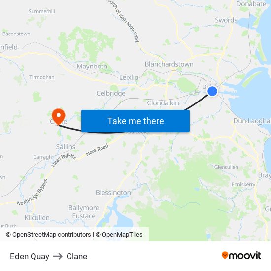 Eden Quay to Clane map
