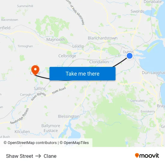 Shaw Street to Clane map