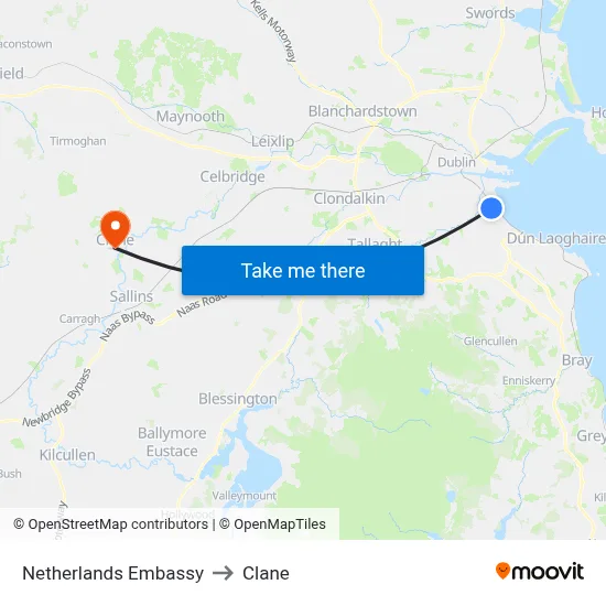 Netherlands Embassy to Clane map