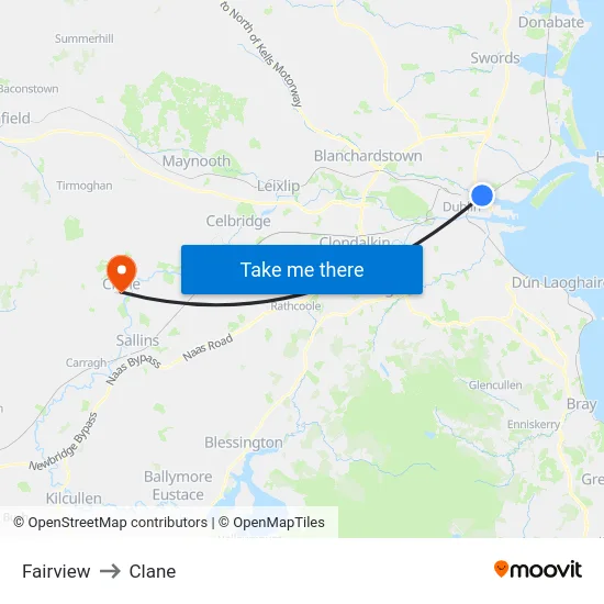 Fairview to Clane map