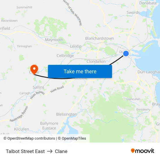 Talbot Street East to Clane map
