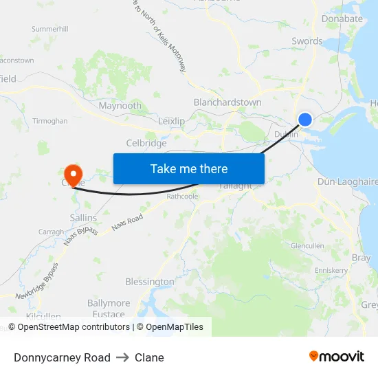 Donnycarney Road to Clane map