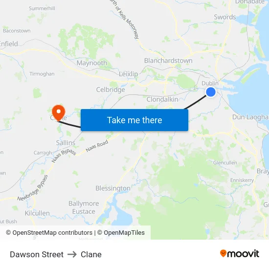 Dawson Street to Clane map
