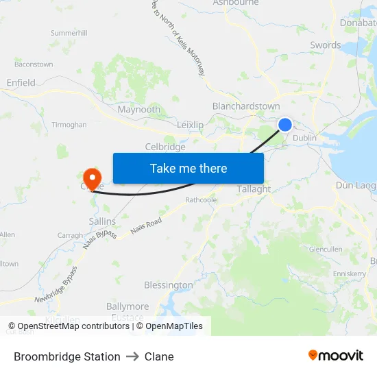 Broombridge Station to Clane map