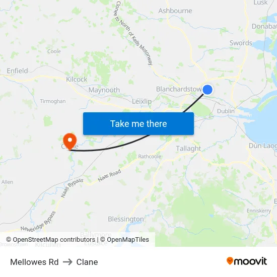 Mellowes Rd to Clane map