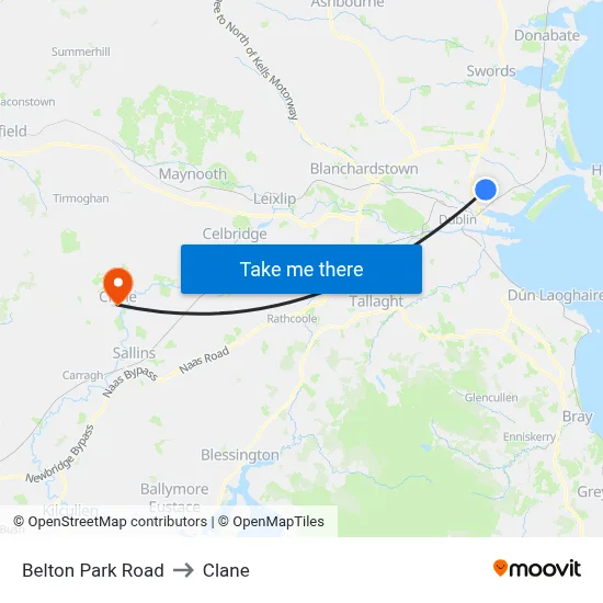 Belton Park Road to Clane map