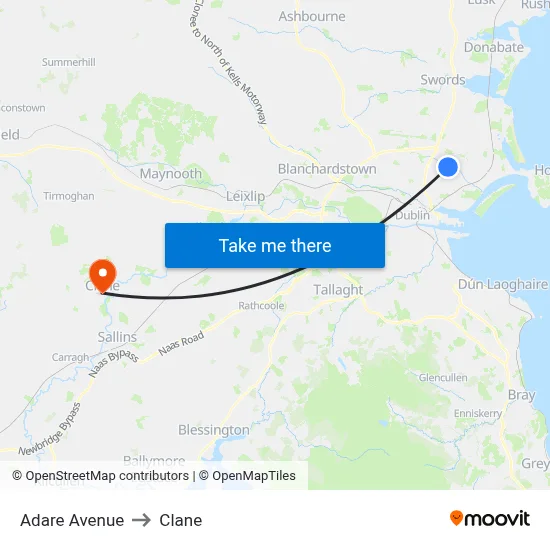 Adare Avenue to Clane map
