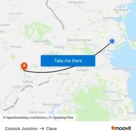 Coolock Junction to Clane map
