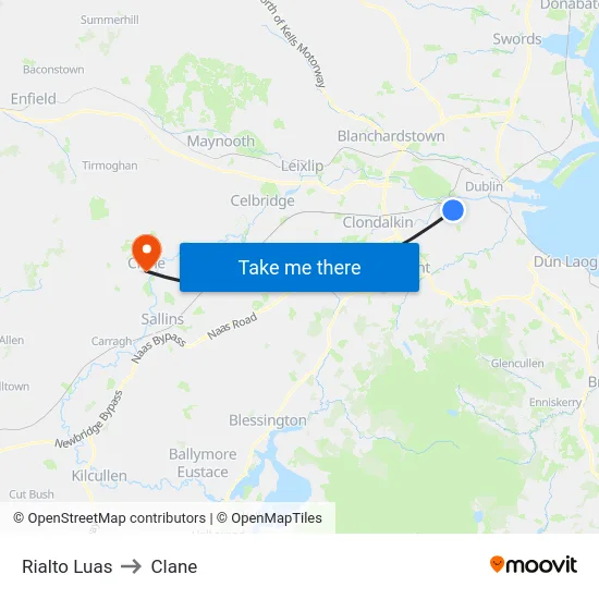 Rialto Luas to Clane map