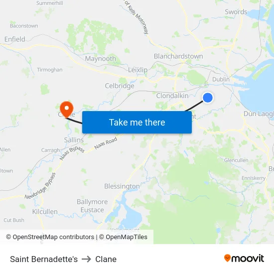 Saint Bernadette's to Clane map