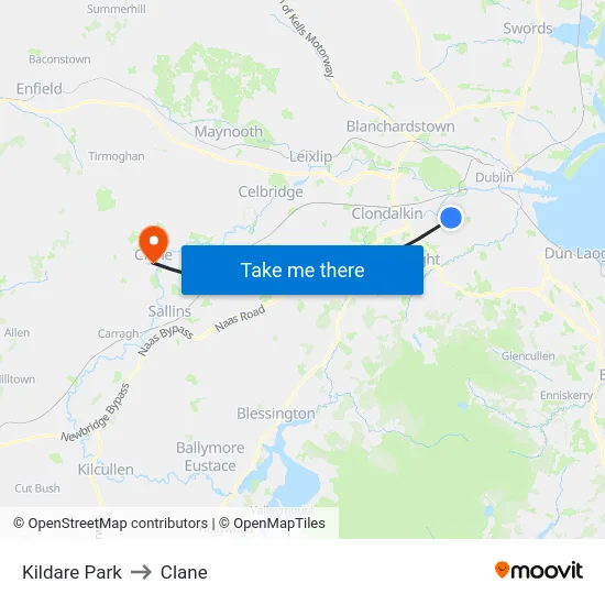 Kildare Park to Clane map
