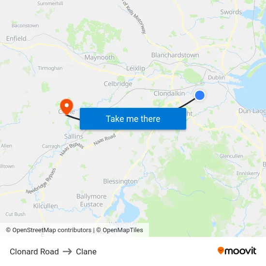 Clonard Road to Clane map