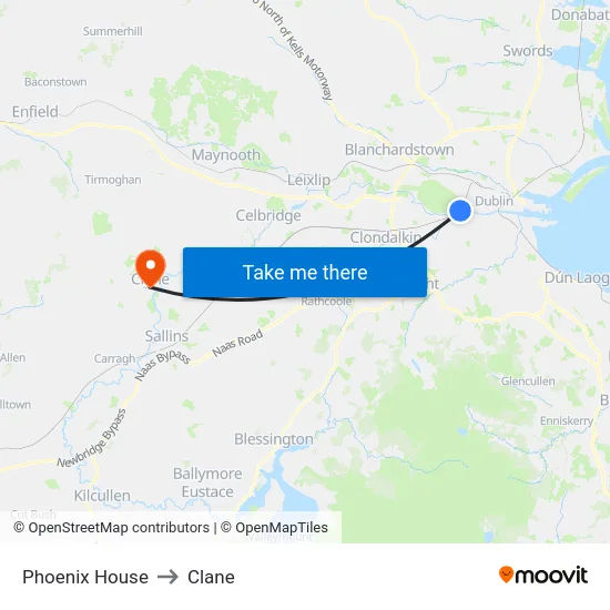 Phoenix House to Clane map