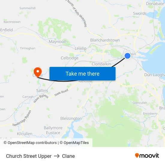 Church Street Upper to Clane map
