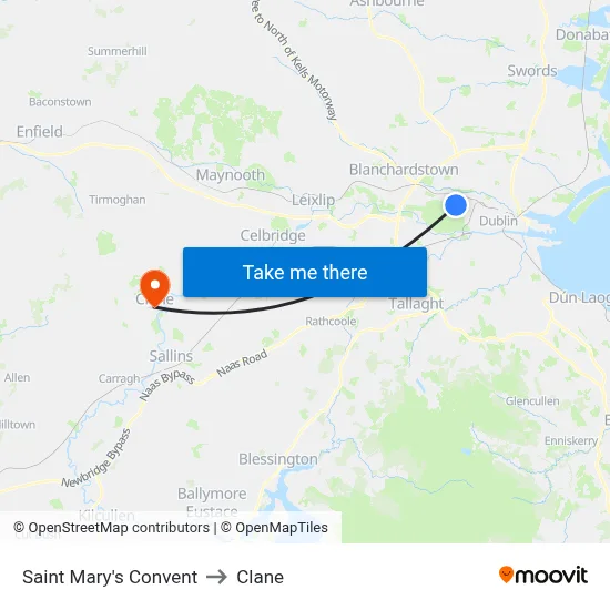 Saint Mary's Convent to Clane map