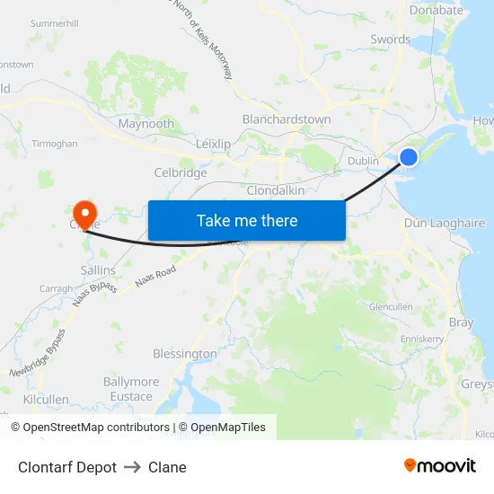Clontarf Depot to Clane map