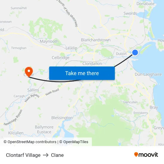 Clontarf Village to Clane map