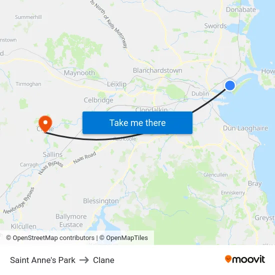 Saint Anne's Park to Clane map