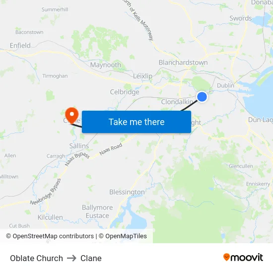 Oblate Church to Clane map