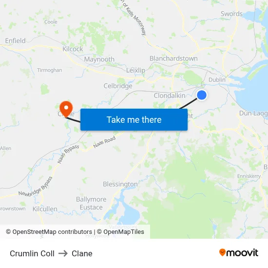 Crumlin Coll to Clane map