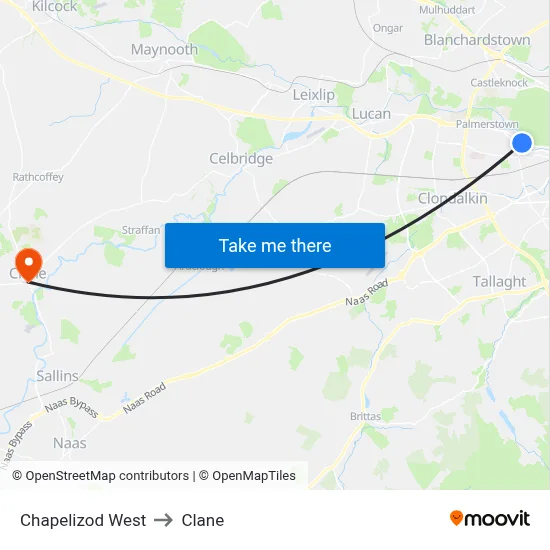 Chapelizod West to Clane map