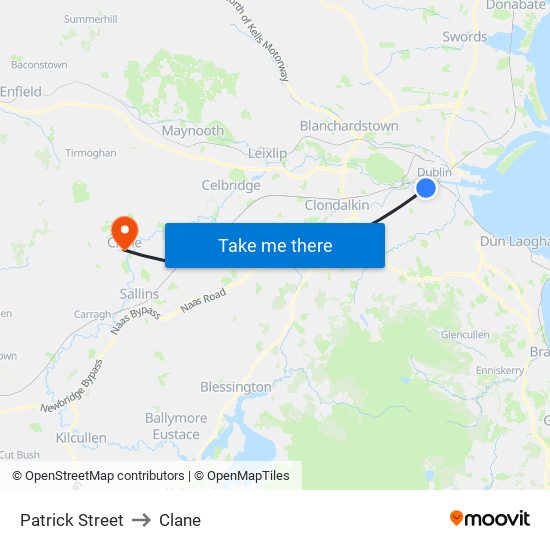 Patrick Street to Clane map